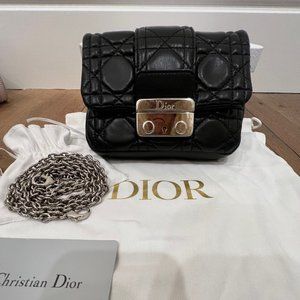 Christian Dior Mini New Lock Pochette Handbag Crossbody Black Lambskin w/Chain